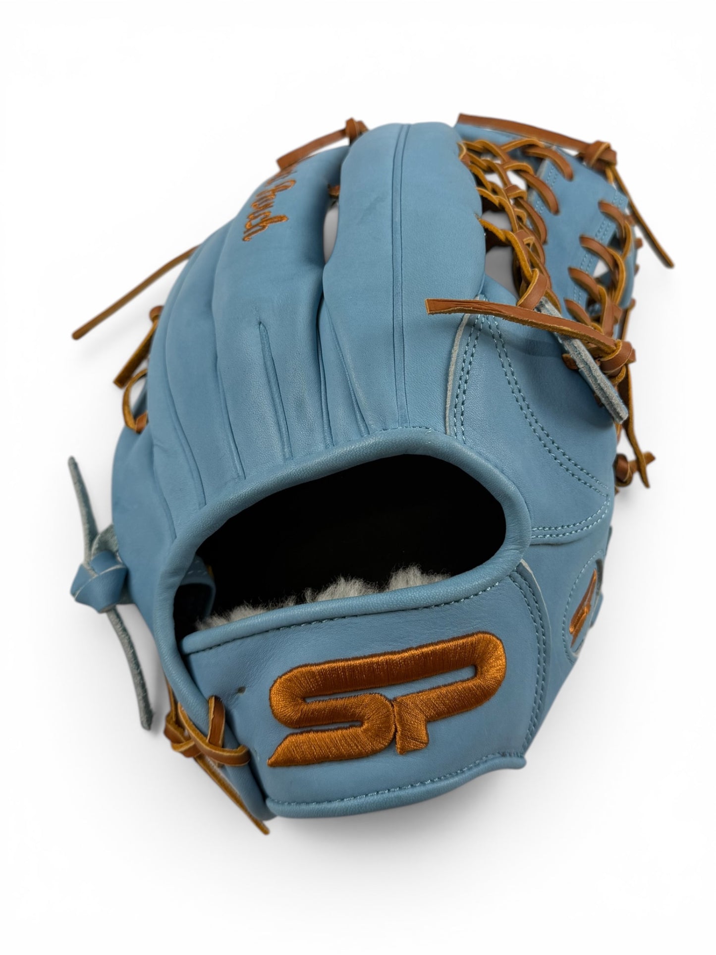 Light Blue/Tan Japanese Kip Leather T-Web Handcrafted Glove - 13.5”