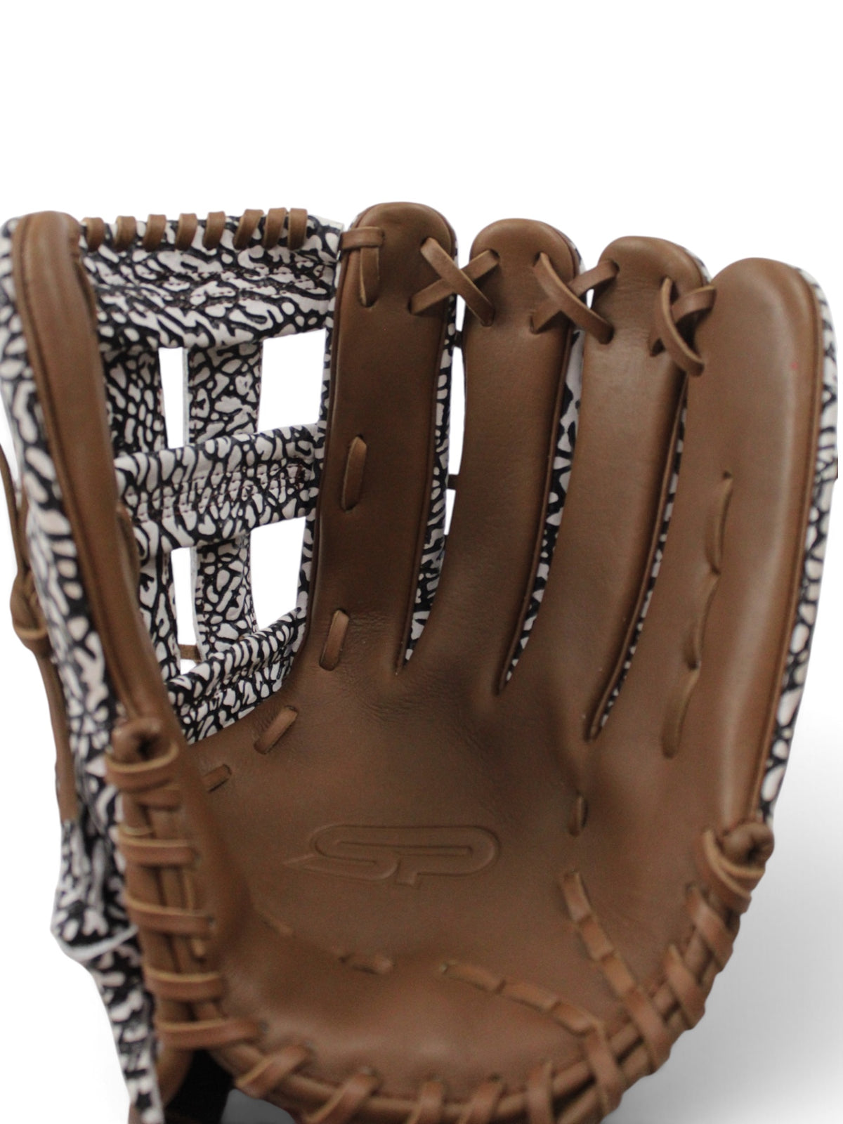 Elephant/Brown American Kip Leather Laced H-Web Handcrafted Glove - 13.5"